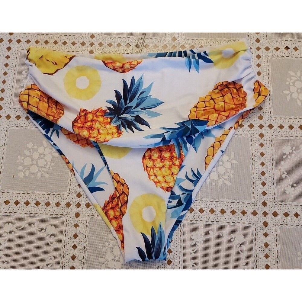 SHEIN Women's Reversible Pineapple Print Bikini Bottom Swimsuit XL NEW